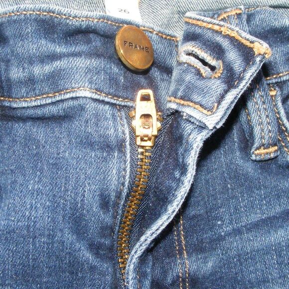 FRAME Jeans, 26, Le Skinny de Jeanne, Dame Dark Blue Wash, Low Rise, Zipper - Picture 5 of 12